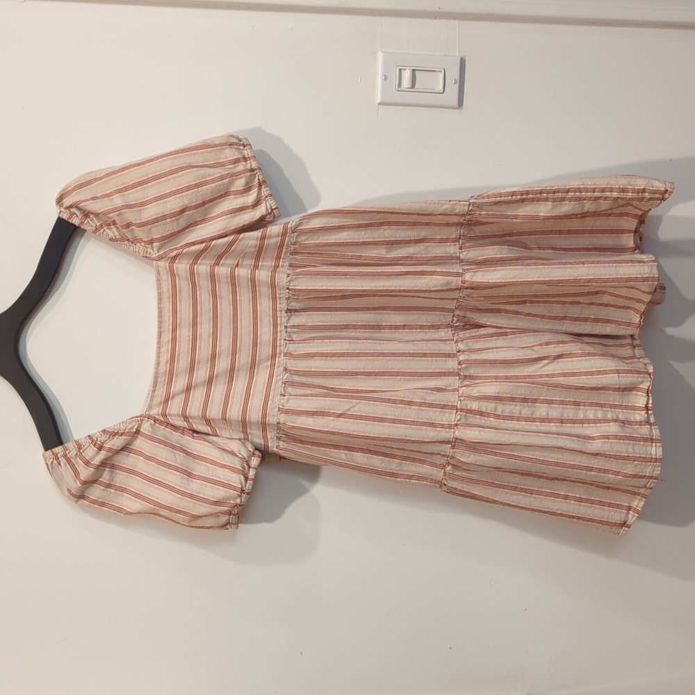 LOFT Striped Cotton Mini Dress Puff Sleeve